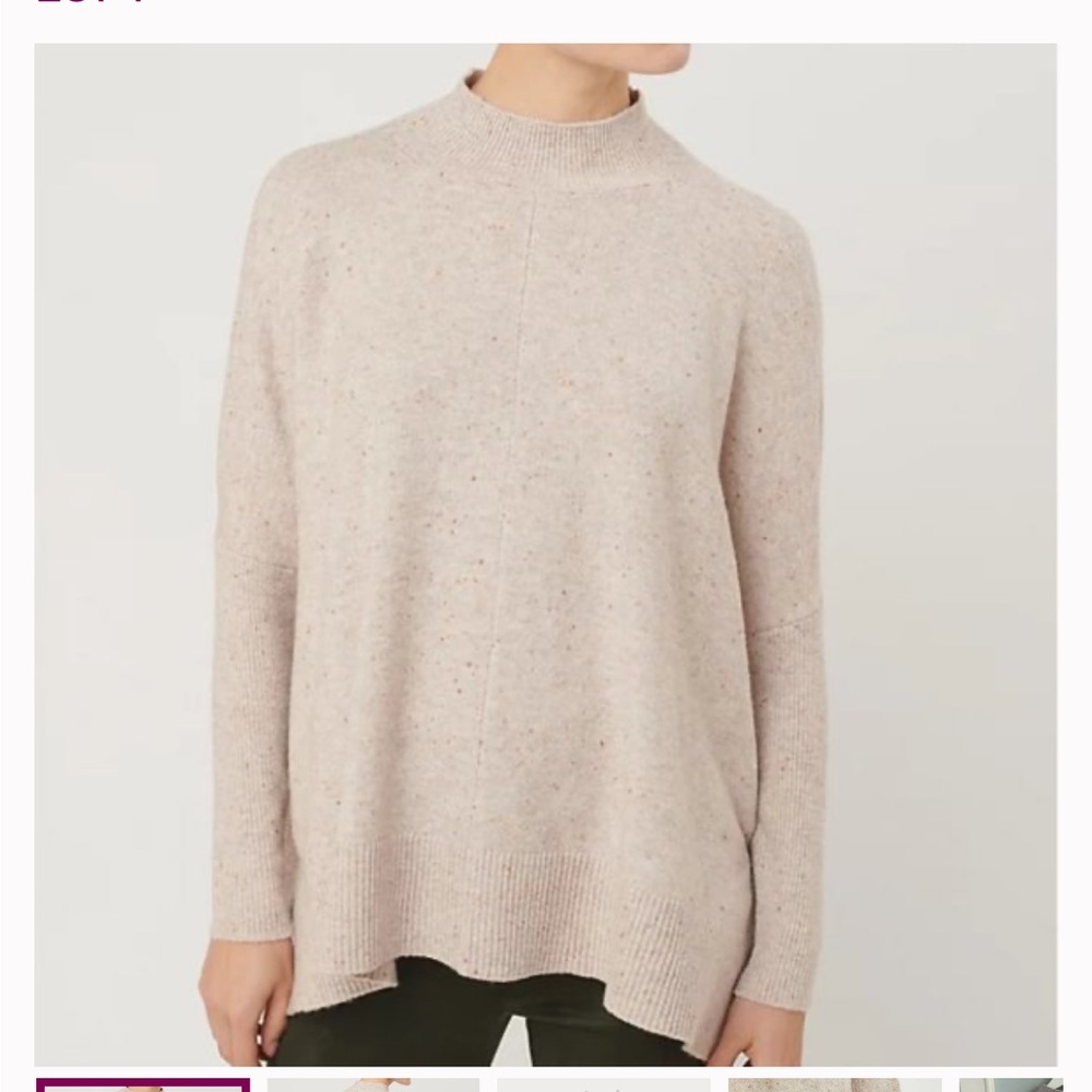 Loft Tan Flecked Rib Trim Poncho Cotton Blend Sweater